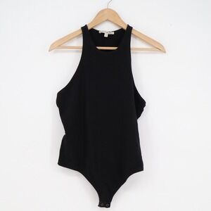 Express One Eleven Black High Neck Halter Racerback Bodysuit Large L
